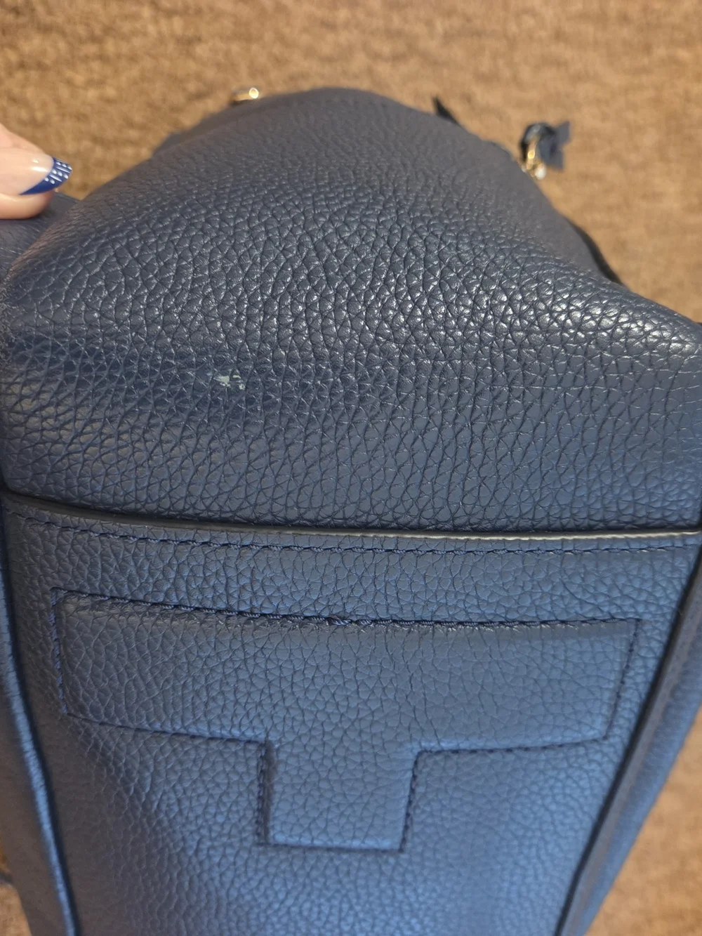 Tory Burch Navy Pebbled Leather Backpack